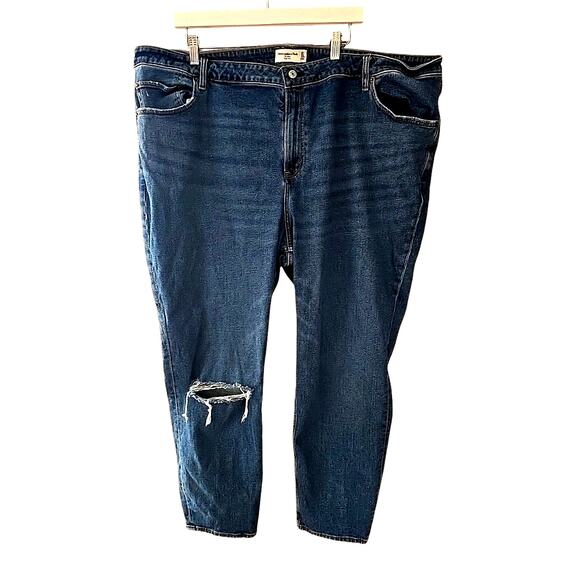 Abercrombie & Fitch Blue Denim The Mom High Rise Distressed Jeans Womans Plus 24 - Picture 1 of 4